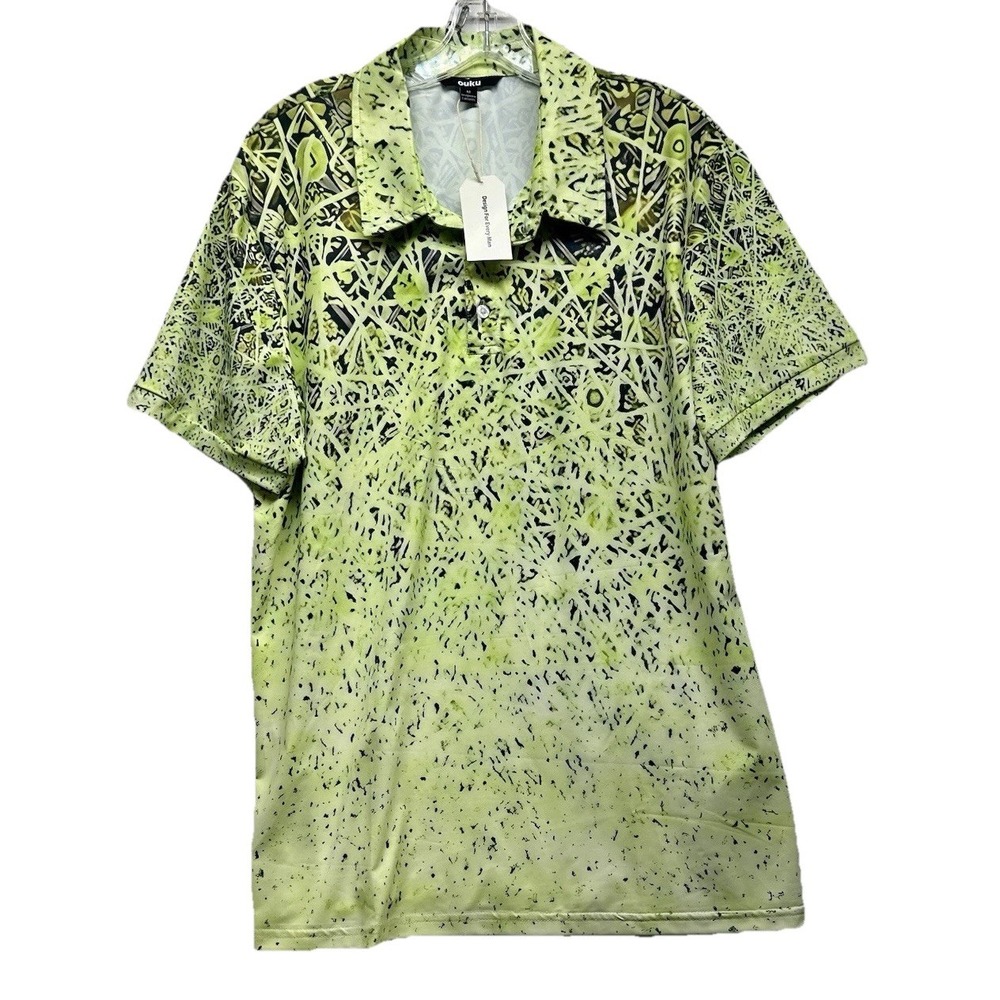 Ouku Men's Medium Yellow Graphic Print Polyester Polo Shirt (I1)